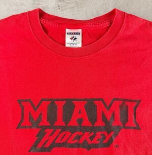 Vtg Miami University RedHawks Hockey Shirt Mens XL Jerzees Red Spell Out Y2K